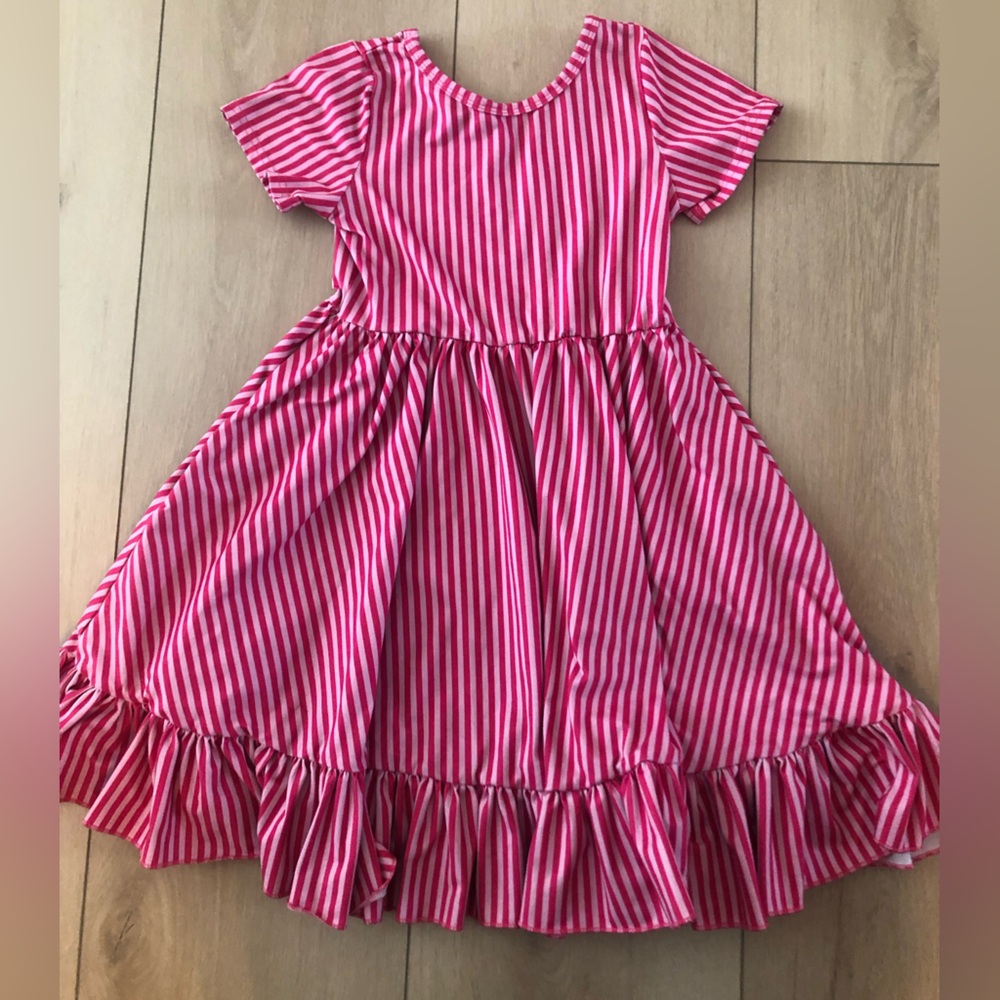 Girlhood by Little Stocking Co Pink Striped Ruffle-Hem Casual Dress for Girls